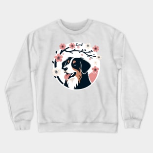 Appenzeller Sennenhund Revels in Spring Cherry Blossoms Crewneck Sweatshirt